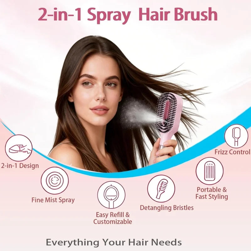 2 in 1 Comb Detangling Hairbrush with Spray Bottle