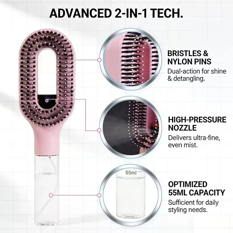 2 in 1 Comb Detangling Hairbrush with Spray Bottle